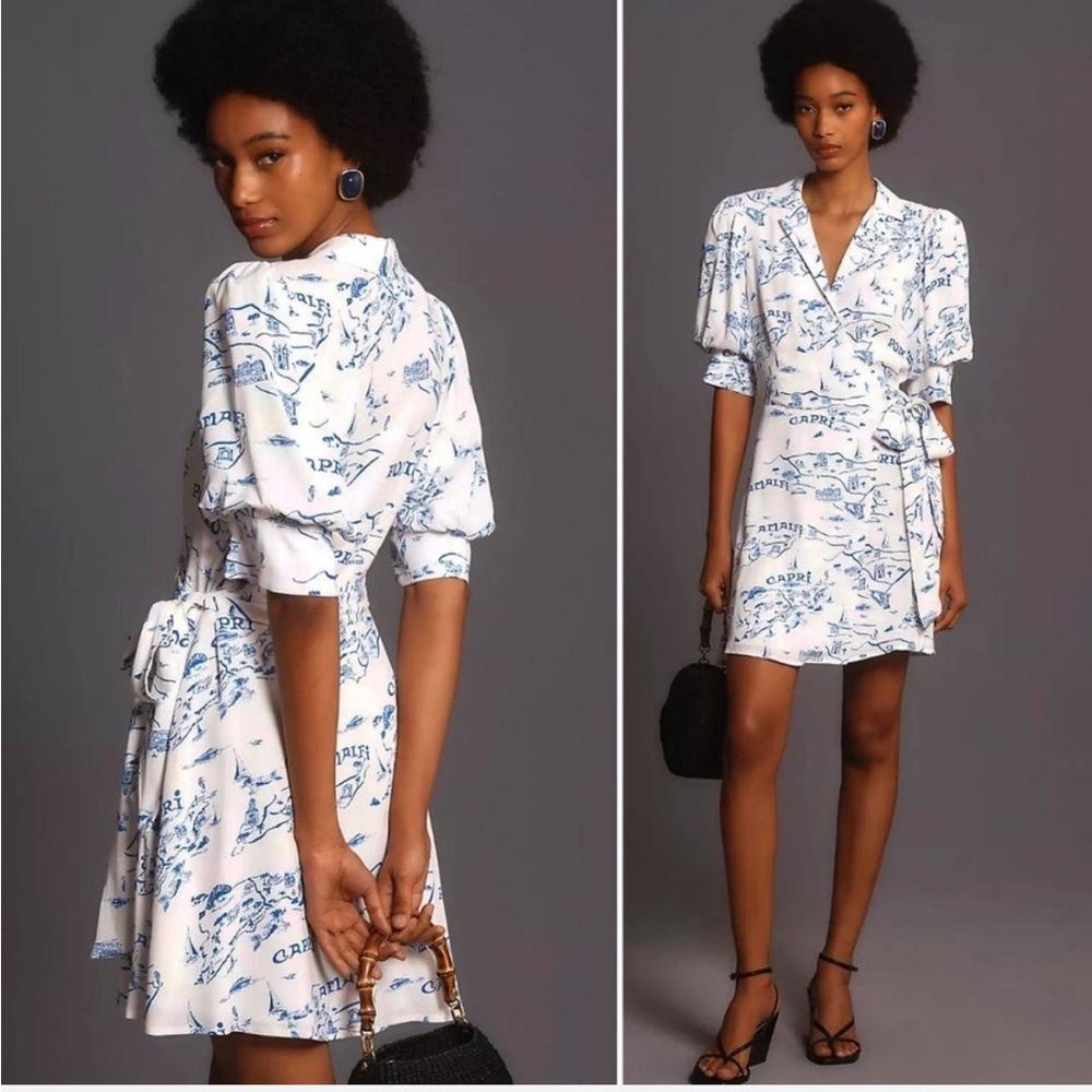 Anthropologie Maeve Short-Sleeve Collared Wrap Mini Dress